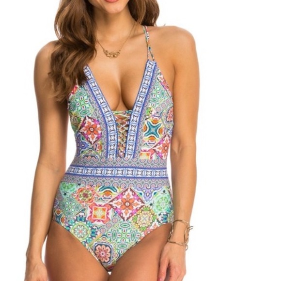 Nanette Leapore Positano Italian print one piece swimsuit. Size small - Picture 3 of 12
